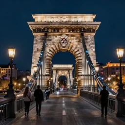 detailed ultrarealistic photography of cyberpunk neon streetlights baroque budapest street chainbridge, cinematic, full shot, ian miller, wayne barlowe, giger, greg rutkowski