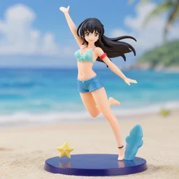still figurine of summer anime girl, beach, dynamic pose, detailed product photo, featured on amiami, beautiful composition, by akihiko yoshida