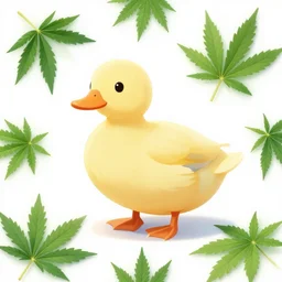 duck, marijuana leaves, duck surrounded by weed leaves