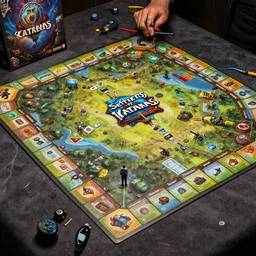 settlers of katan board game, cyber - punk