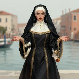 beautiful female character inspired by venice carnival and nun | | digital artwork made by greg rutswork and lois van barlee, symmetrical, anatomically correct