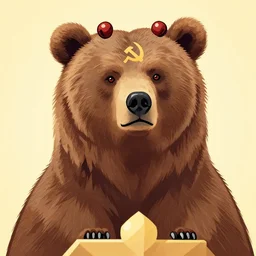 a communist brown bear drawn in soviet style