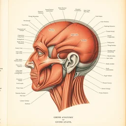 magazine vintage illustration of a human head muscles, gross anatomy, detailed