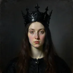 The portrait of Lady in black wax crown by Rene Magritte, dark fantasy, witcher, very detailed oil painting, masterpiece, 8k