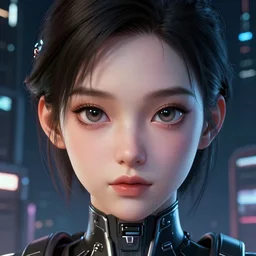 a comic potrait of a cyberpunk cyborg girl with big and cute eyes, fine - face, realistic shaded perfect face, fine details. night setting. very anime style. realistic shaded lighting poster by ilya kuvshinov katsuhiro, artgerm, jeremy lipkin and michael garmash, unreal engine, radiant light, detailed and intricate environment