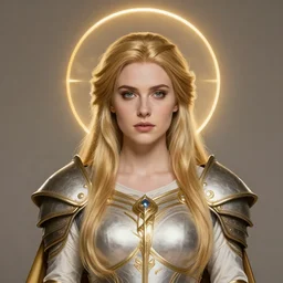 Elisha Cuthbert as a RPG paladin masterpiece, golden halo behind her head, art nouveau, by Edgar Maxence and Ross Tran, distaw Beksinski, and Michael Whelan, distant, gustav dore, H.R. Giger, 8k, octane render