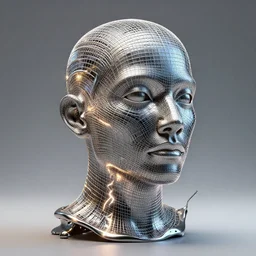 3 d render of a wireframe of a melted human head, sculpture, chrometype, liquid metal, neotribal, raytraced, volumetric lightning, 8 k, by zhelong xu, tooth wu, wlop, ouchh and and innate studio