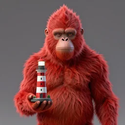 glowwave portrait of doctor who as red orangutan as a agent, holding lighthouse miniature, au naturel, hyper detailed, digital art, trending in artstation, cinematic lighting, studio quality, smooth render, unreal engine 5 rendered, octane rendered, art style by pixar warner bros dreamworks disney riot games and overwatch