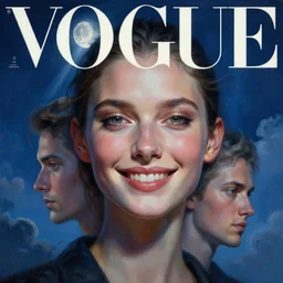 3 d, sci - fi, close - up, night, smiling fashion model face, cinematic, moon rays, clouds, vogue cover style, blue mood, realistic painting, intricate oil painting, high detail illustration, figurative art, multiple exposure, poster art, 3 d, by tooth wu and wlop and beeple and greg rutkowski