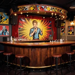 1980s bar with stage comic book art