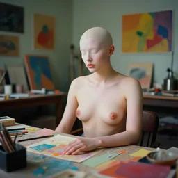 dramatic scene shallow depth of field medium shot uncanny surreal photograph of a colorful intimate art studio in 1 9 9 5 titled'way too loud to see ', photographed by william eggleston and ken price and man ray, grainy shocking detail trending on artstation 8 k