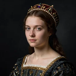 portrait of young woman in renaissance dress and renaissance headdress, art by hieronymus bosch