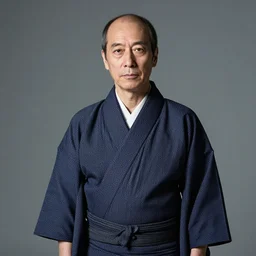 Japanese Michel Houellebecq wearing kimono, realistic, photo studio, HDR, 8k, trending on artstation