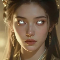 Portrait of Georgina Rodriguez, white glowing eyes, fantasy, extremely detailed, digital painting, artstation, concept art, smooth, sharp focus, illustration, stunning lighting, art by artgerm and greg rutkowski and alphonse mucha and simon stalenhag, realistic character concept, high fantasy, light atmosphere, golden ratio, cinematic lighting, hyperdetailed, high resolution, insanely detailed and intricate, artstation, Marc Simonetti, Greg Rutkowski, 8k