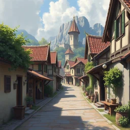 realistic painting of village street in the modern time, realistic, hdr, hdd, painting, future of the kingdom