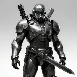 knight, soldier, scifi, power armor, mechasuit, medieval, futuristic sword, heavy gun, armored, helmet, military, heavy, modern, gaz mask, black and white, concept art, bust portrait, nekro, tom bagshaw, craig mullins, ventail, exsokeleton, hyper realistic, hyper detailed, artstation