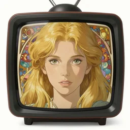 woman blond portrait tv on head, art by studio ghibli and greg rutkowski and artgerm and ilya kuvshinov, portrait, d & d, fantasy, highly detailed, digital painting, headshot, trending on artstation, concept art, sharp focus, illustration art by artgerm and greg rutkowski and alphonse mucha