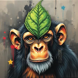 leaf cyclone on a monkey as graffiti art on canvas, high detail, matte finish, trending on artstation, ghetto, masterpiece, sharp focus, centered, high quality paint
