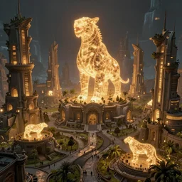 an intricate concept art illustration of a fantasy glowing megafauna abandoned city biomes, ultra photorealistic, artstation, cgsociety, global illumination, pinterest, digital art, hyper detail, style feng zhu and artgerm, hyperrealistic octane render, cinematic light, 8 k