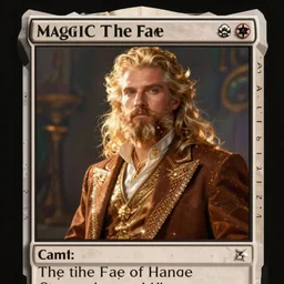 A handsome King of the Fae with blond hair and beard in an exquisite tawny suit, Magic the Gathering card art