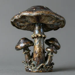 magic mushroom, august rodin, dark patina, nendroid, gaston bussiere style