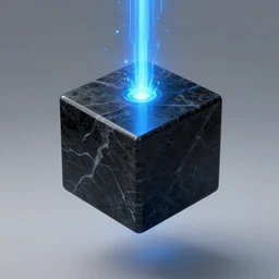 big black marble cube, levitating. vertical blue beam of light, flux. blue sparks. fantasy, digital painting, hd, detailed.