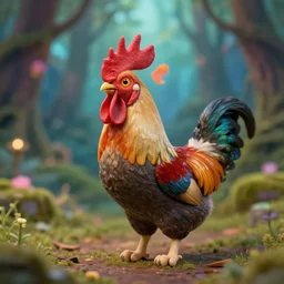5 5 mm photo of a cat - rooster hybrid in a magical forest. dof. bokeh. by artgerm and greg rutkowsky. highly detailed 8 k. intric