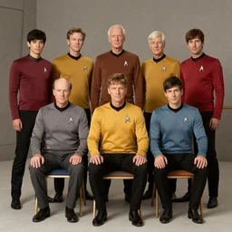 “The cast of Star Trek posing for a group photo in the style of michelangelo”