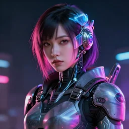 beautiful portrait of a cyborg mercenary girl, art by wlop, liam wong, cyberpunk, neon, combat armor, head and shoulders, intricate details, trending on artstation, sharp focus, caustics, octane render, radiant light, 4 k
