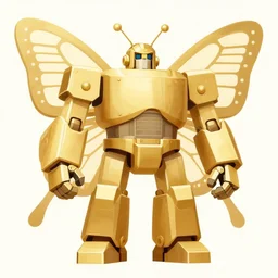 picture of a giant robot, butterfly themed, blocky, bulky, golden, minimalistic, extremely detailed, digital illustration, by fernando botero, collectible card art