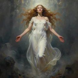 painting of stunning otherworldly julianne moore goddess of beauty rising from the void, highly detailed, digital painting, artstation, concept art, smooth, sharp focus, illustration, art by artgerm and greg rutkowski and alphonse mucha, 8 k