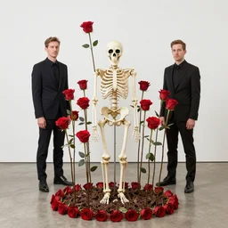 roses grow from skeletons, by damien hirst and alexander mcqueen and peter gric, trending on artstation