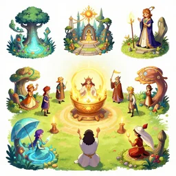 photo cartoon illustration comics manga painting of magic ritual placeenvironement : 6 fantasy environement, digital painting, unreal engine, 8 k, volumetric lighting, contrast by john kirby by carl warner and jim woodring, trending on artstation