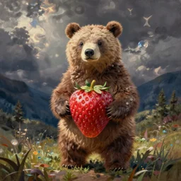 a painting of a bear dressed as a strawberry