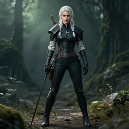 full body beatiful Ciri withbgreen eyes from the witcher, attractive pose, cinematic, wallpaper