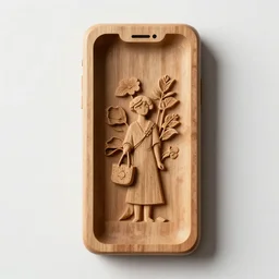 smartphone carved out of wood