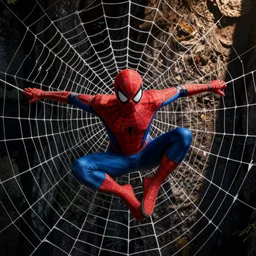 spiderman stuck in a web