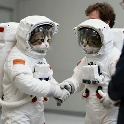 cat astronaut shakes the hands with president