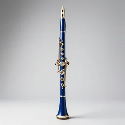 sapphire blue clarinet, studio product photography, isolated on a pure white background, centered, entire object in frame, sharp focus, soft studio lighting