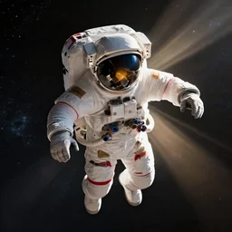 astronaut falling in space sun rays reflecting from the mask cosmic rays, photorealistic, octane render, 8 k