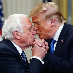 award winning photo of Donald Trump kissing Bernie Sanders\' hand, detailed and sharp