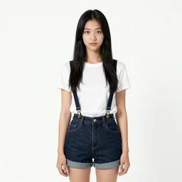 a woman with long black hair in shorts with suspenders and white t-shirt drawn by gustave caillebotte, Alexandre Cabanel, norman rockwell, peter paul rubens, maler collier, frank frazetta, alphonse mucha, gustav klimt 4k, unreal 5, DAZ, french noveau, trending on artstation, octane render, hyperrealistic