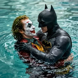 the joker drowning with batman hugging him