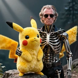 Jack Nicholson plays Terminator Pikachu hybrid, scene where his endoskeleton gets exposed, still from the film