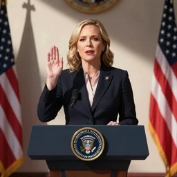 Amy Poehler swearing the oath of office at inauguration as president of the united states