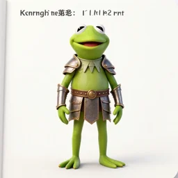Character reference sheet of Kermit the frog in mythical armour set