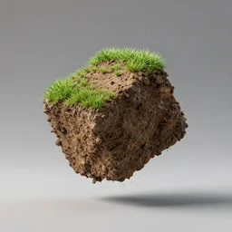 a flying block of dirt and grass
