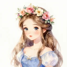 princess, flower crown, watercolor, wlop, fantasy, fairytale