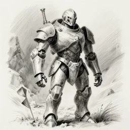medieval humanoid mech, pencil sketch, concept art