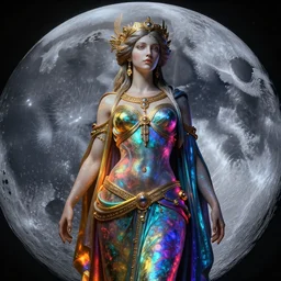 photorealistic lunar goddess in the style of michael whelan and gustave dore. hyperdetailed photorealism, 1 0 8 megapixels, fully clothed, lunar themed attire, amazing depth, glowing rich colors, powerful imagery, psychedelic overtones, 3 d finalrender, 3 d shading, cinematic lighting, artstation concept art